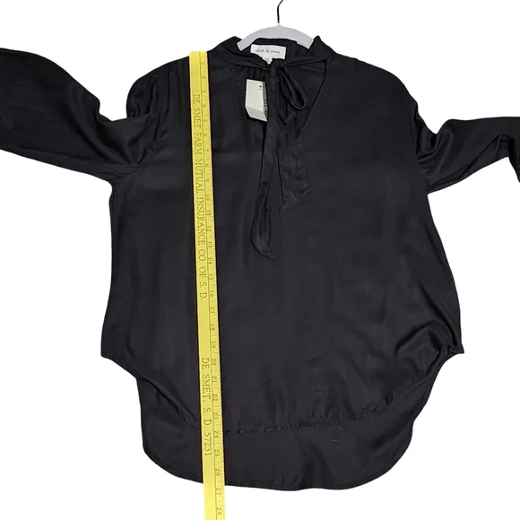 ANTHROPOLOGIE CLOTH STONE Tie Front Blouse Women Small Black Long Sleeve Career - Picture 7 of 14